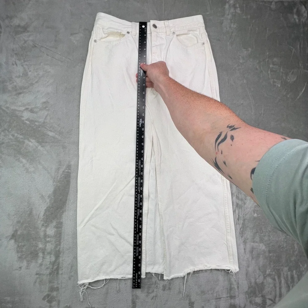 Madewell The Rilee Denim Midi Skirt Size 27 Slit Tile‎ White Cotton 90s